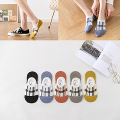 批發春夏薄女士隱形襪小香風方格硅膠批發純-棉襪子女學生女襪