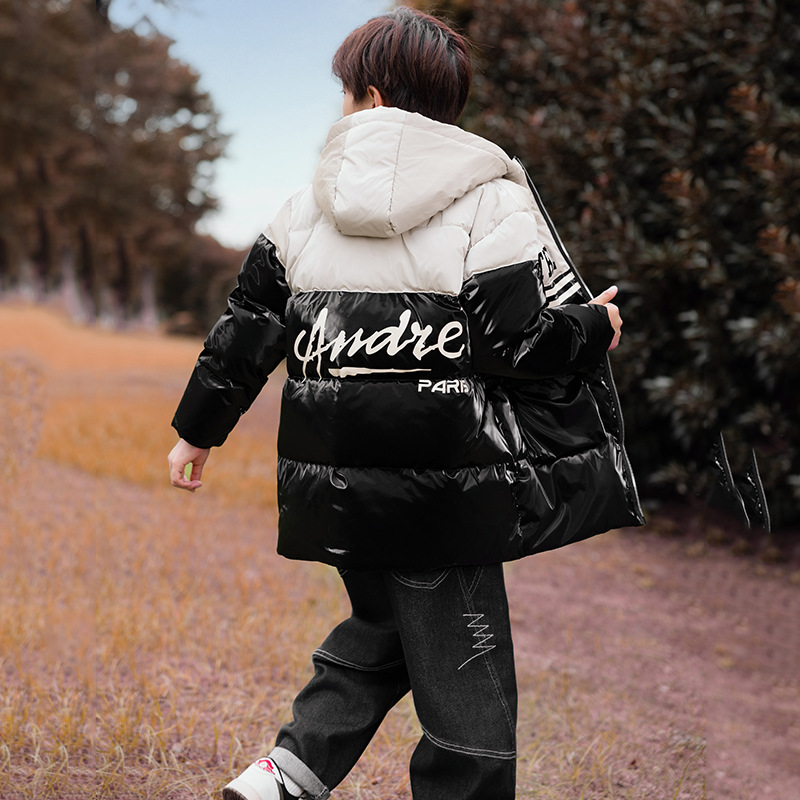 2023新款兒童羽絨服男童中長款亮面免洗韓版加厚寬鬆童裝中大童