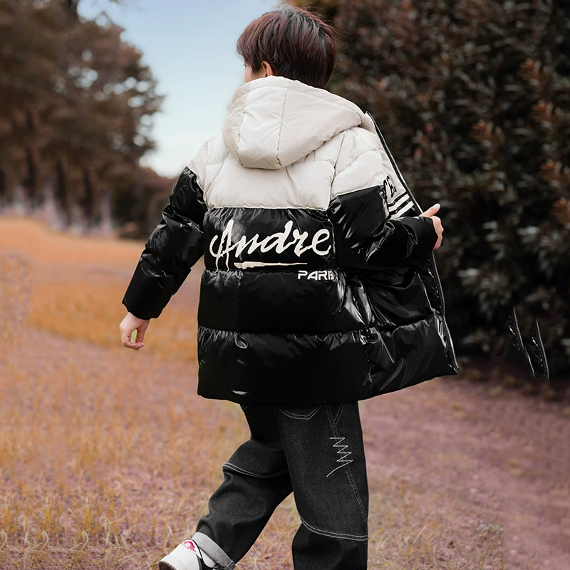 Children's down jacket, long flower boy costume, warm jeans, uniform, mid-length, Korean style, children's clothing, for teenagers