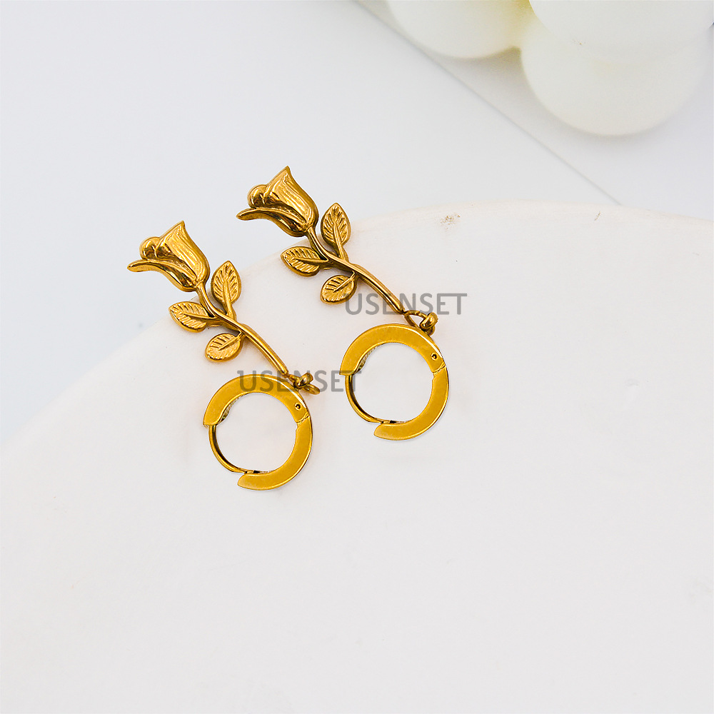 15g Weight Gold Plated Plating Fashion Rose Stainless Steel Gold Plated Earrings 1 Pair 2