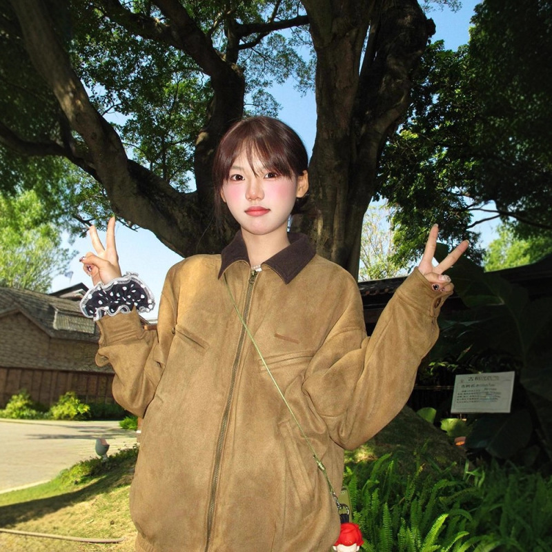 Retro Brown Lapel Suede Jacket for Women in Autum Maillard Wear High-End Elegant Cardigan Zipper Jacket