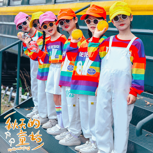 Children's overalls performance clothing kindergarten cheerleading performance clothing primary school students sports meeting group square class uniforms