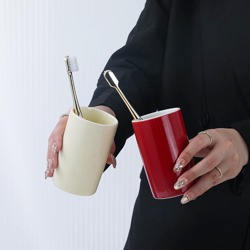 Simple Ceramic Mug with Pure Color, Minimalist Design, Household High-End Mouthwash Cup, Hotel/Motel Toothbrush Holder, Toothbrush Cup