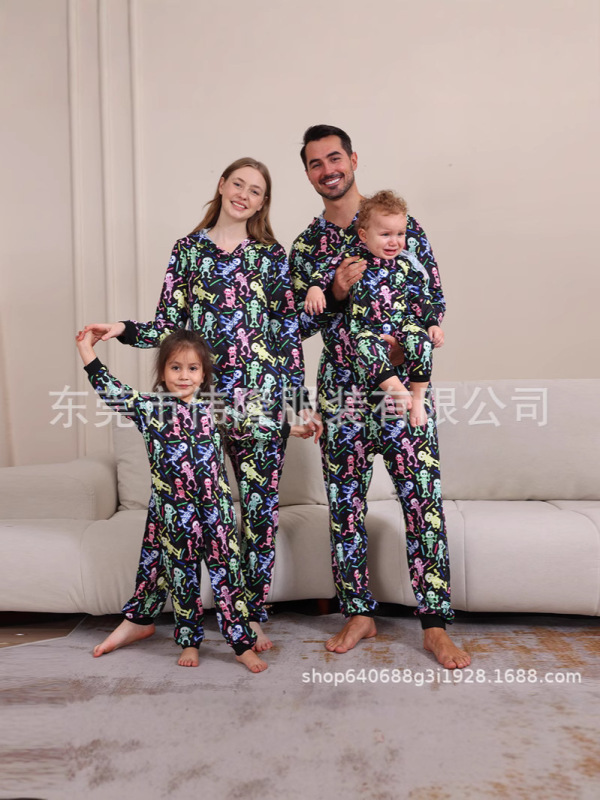 2024 クロスボーダーヨーロッパとアメリカの男の子と女の子の婦人服男性のハロウィンクリスマス家族親子ワンピースパジャマ|undefined