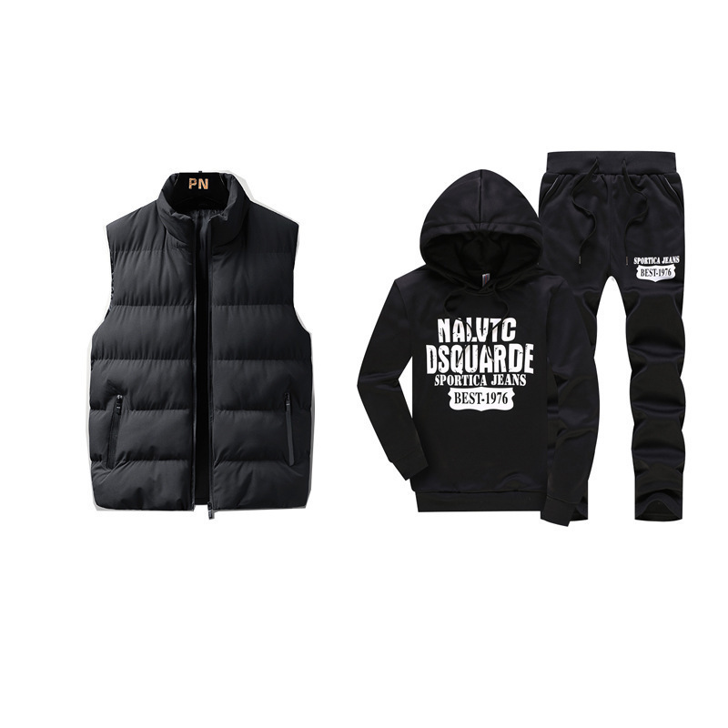 Otoño y invierno nuevos hombres encapuchados letras chaqueta chaqueta chaqueta de plumón chaleco de algodón chaleco de tamaño grande tres piezas set hombre