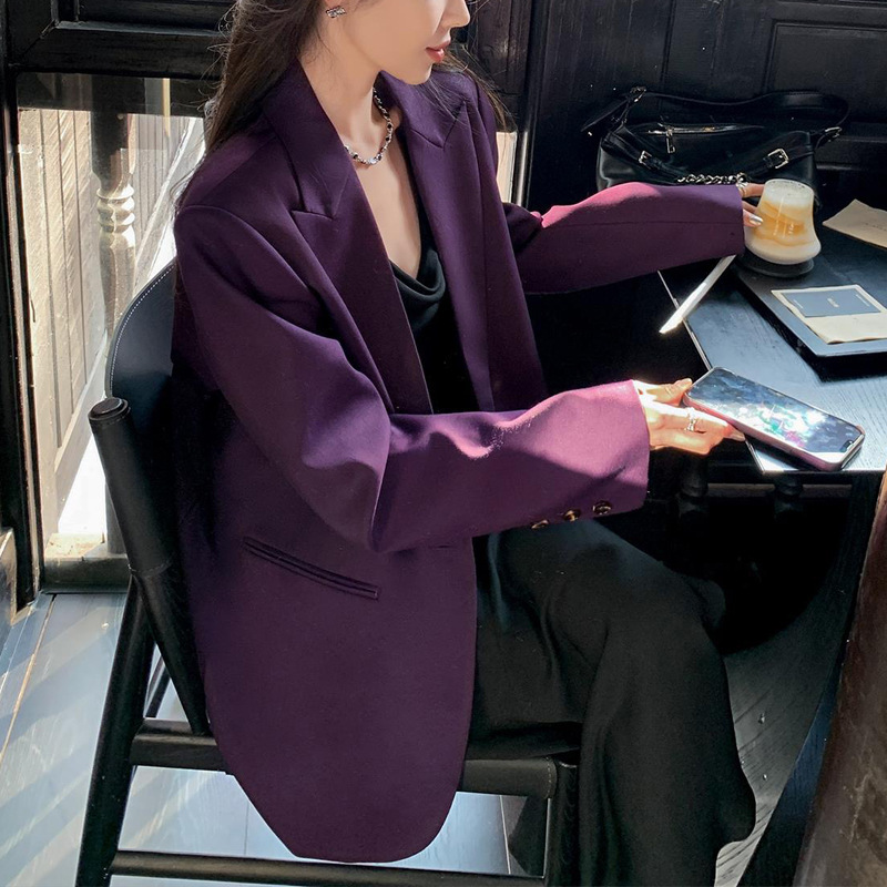 [6665 in stock] New high-end purple plus size women's suit coat chubby girl loose suit casual