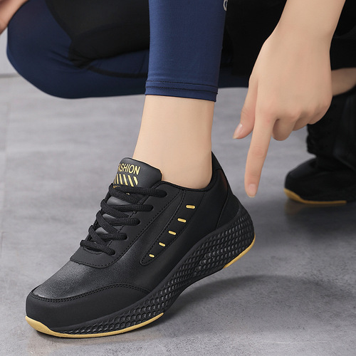 New Autumn Leather Women's Shoes for Plus Size, Casual Sports Shoes, Round Toe Flat Heel, Fashion Casual Women's Running Shoes