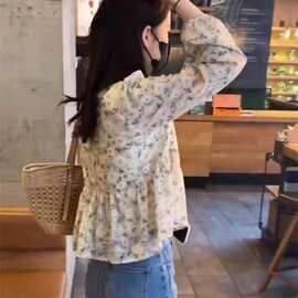 2026年春装新款女装设计感气质小清新衬衣V领上衣小碎花长袖衬衫
