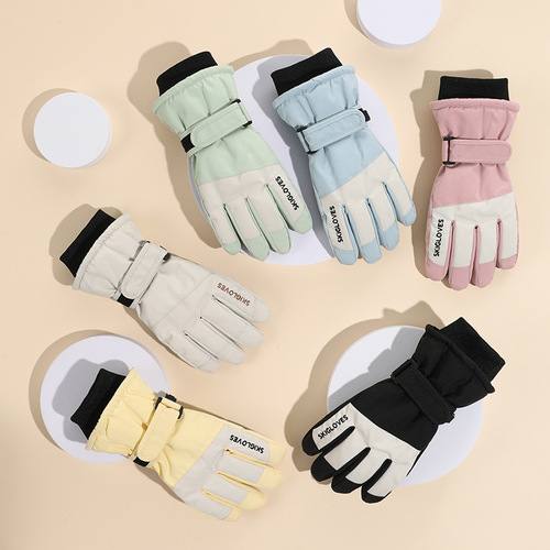 Autumn and winter children's warm ski gloves, winter cycling, full-finger cold protection, children's sports, boys and girls, non-slip, touch screen