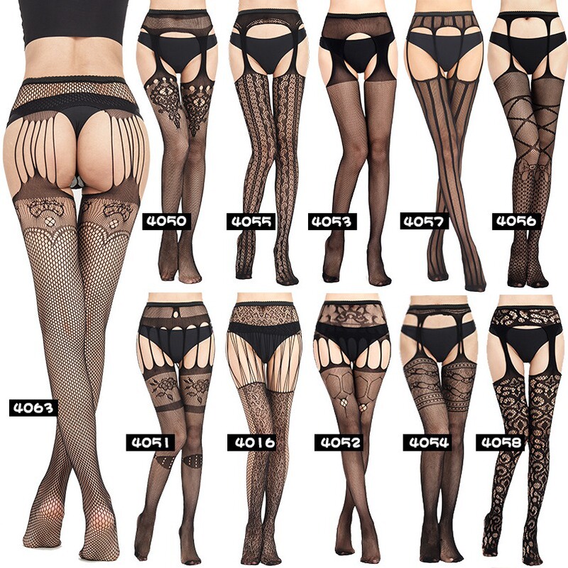 Fun stockings one-piece open crotch suspenders one foreign trade large size sexy free suspenders stockings fishnet stockings wholesale