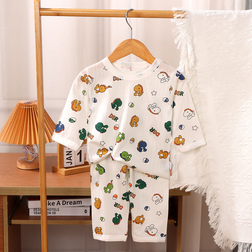 New Summer Children's Home Clothing Pure Cotton Girls' Pajamas Thin Boys' Air Conditioning Clothes Baby Pajama Set Children's Clothing