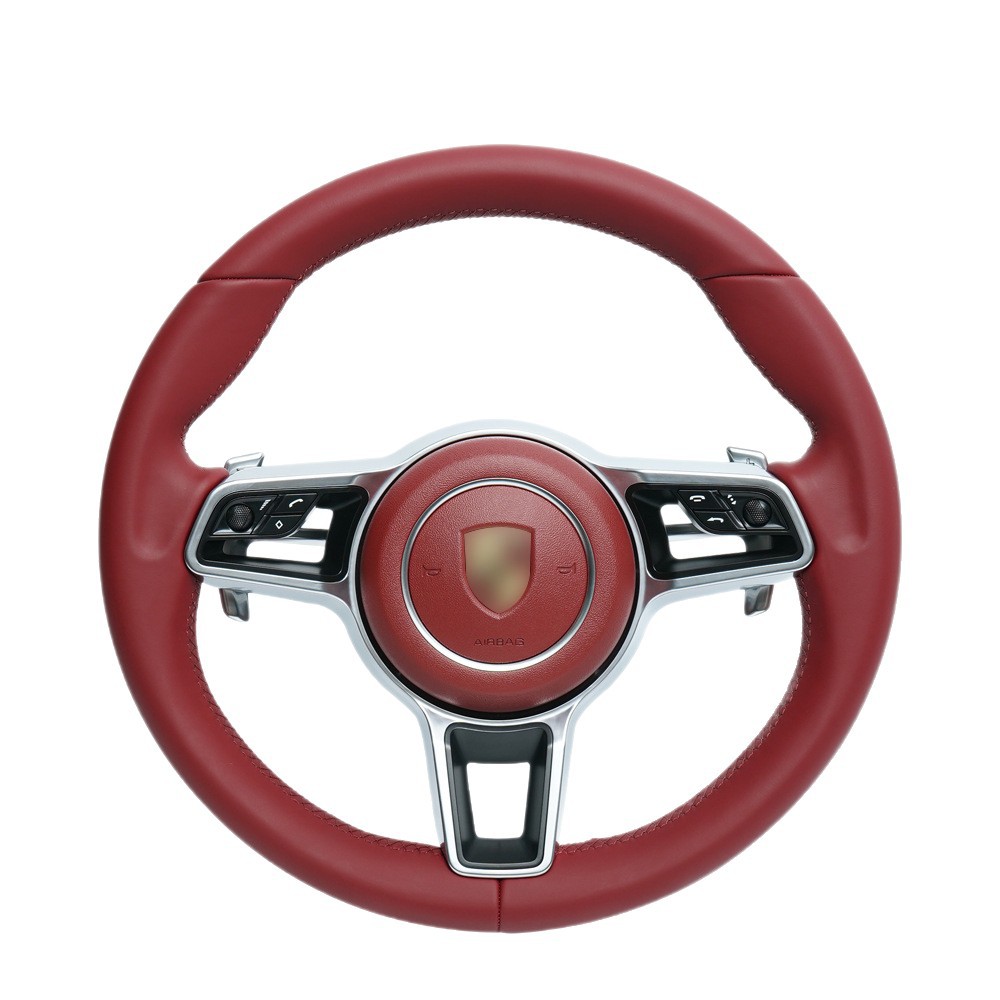 Porsche Modified Steering Wheel Assembly for Porsche Cayenne Panamera 911 (Steering wheel) - red-full-leather-silver-frame-assembly
