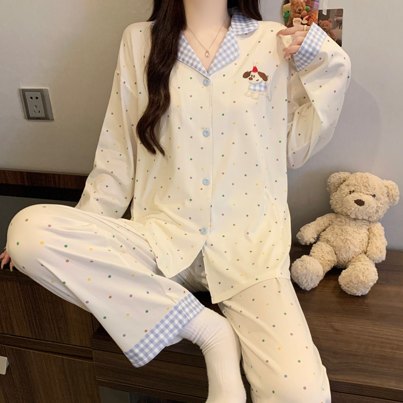 女性用パジャマ、秋の長袖セット、新しいお祝い干支年、かわいい漫画、甘いホームウェア、実物写真、卸売|undefined