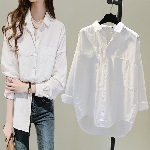 1688 Wholesale Clothes Korean Casual Large Size Women's Shirt Women's Flesh Cover Slimming Design Sense Large Pocket Shirt