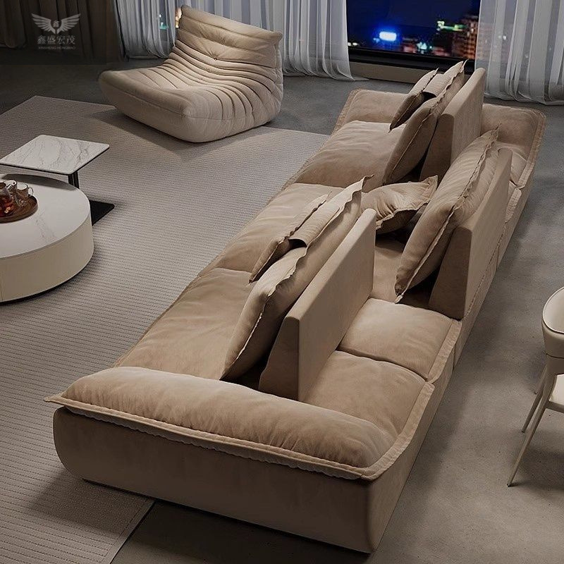 Continuación, estilo italiano, minimalista, súper ancho, gran profundidad de asiento, respaldo ajustable, vela, sofá de cuero de tela en línea recta simple moderno