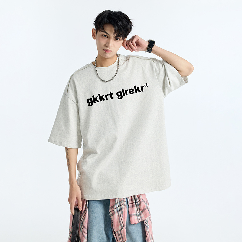 厚手の立体プリント純綿半袖Tシャツ メンズ トレンドブランド ゆったり 夏 薄手 カジュアル 五分袖トップス|undefined