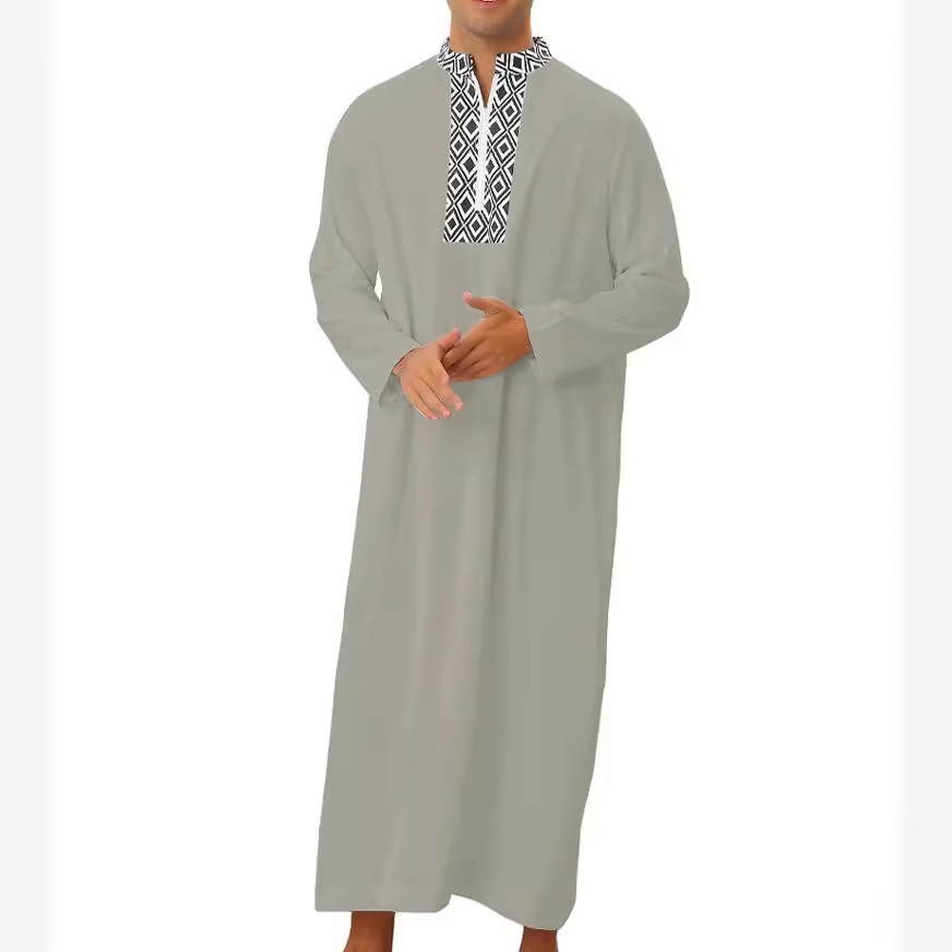 Robe ample pour homme avec poche et fermeture éclair, style arabe du Moyen-Orient, idéale pour la mode musulmane à Dubaï et en Malaisie._voghion.com