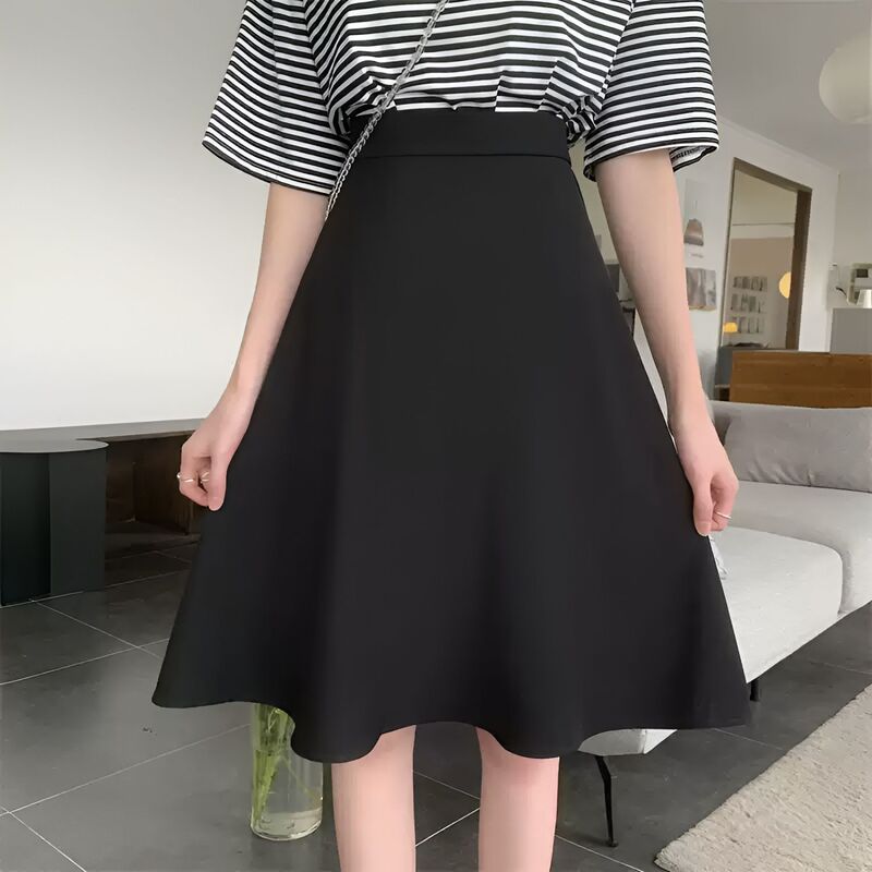 Vintage Elastic Waist Stretch Skirt 2025 Summer New High Waist Slimming Versatile Mid-Length Skirt for Petite Figures Vintage Elastic Waist Stretch Skirt 2025 Summer New High Waist Slimming Versatile Mid-Length Skirt for Petite Figures