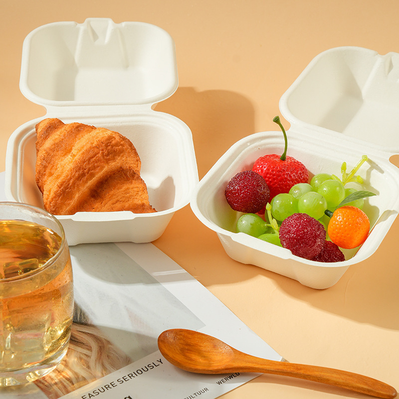 Factory Customized Wholesale Take-Out Disposable Biodegradable Lunch Box Sugarcane Pulp Lunch Box Burger Box Conjoined Packaging