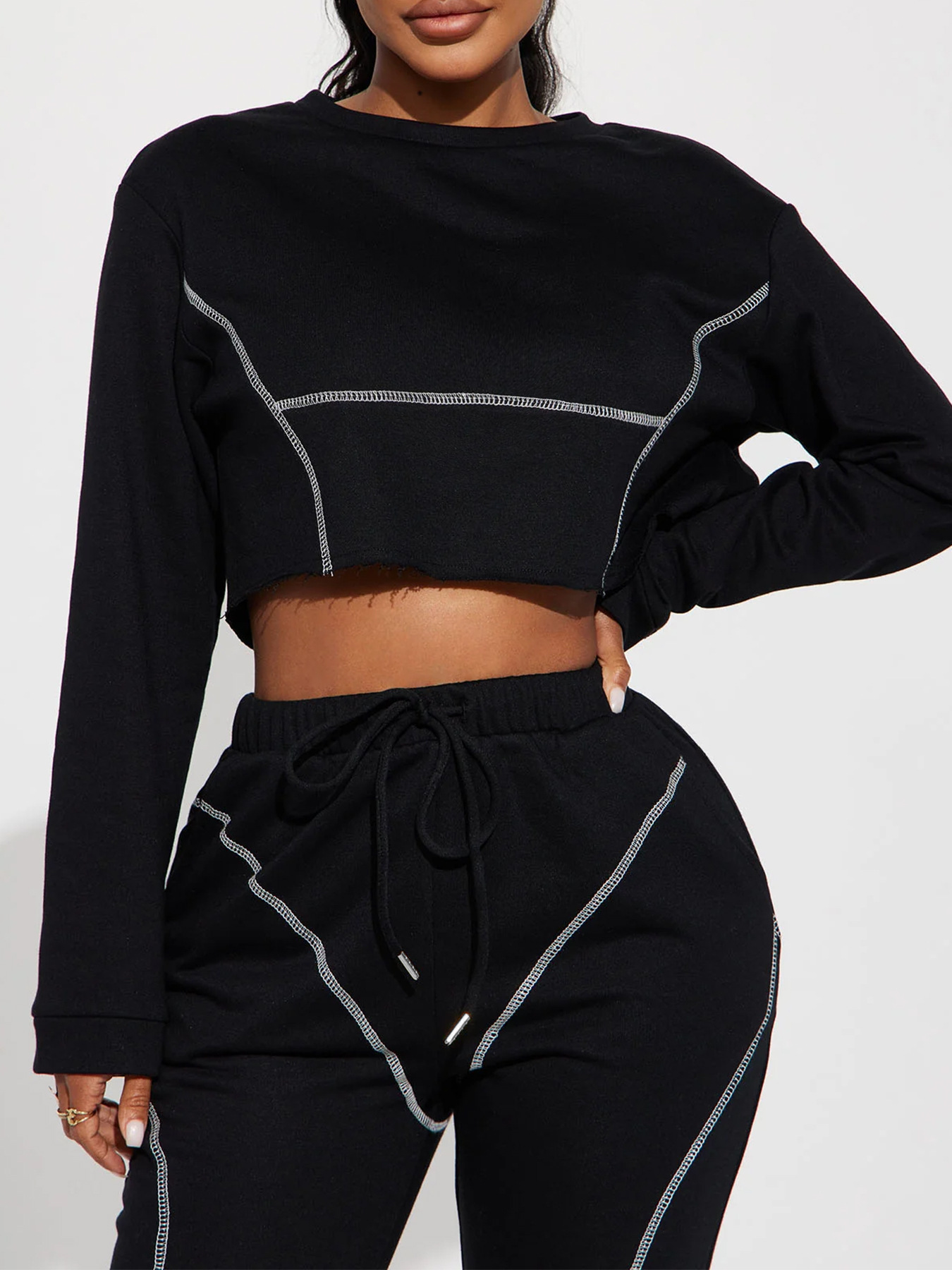 Women's Pant Sets Fleece Sweater And Trousers Suit Solid Colour_voghion.com