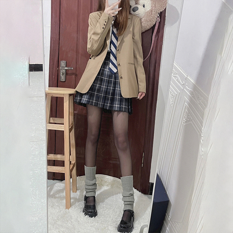 Autumn and Winter Grey Stacked Socks Loose Calf Socks Set Harajuku Style Leggings Retro JK Knit Hot Girl Medium Calf Socks Korean Version