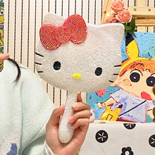 凯蒂猫镶钻KT手柄镜子学生宿舍专用抖音diy贴满钻手持化妆镜点钻