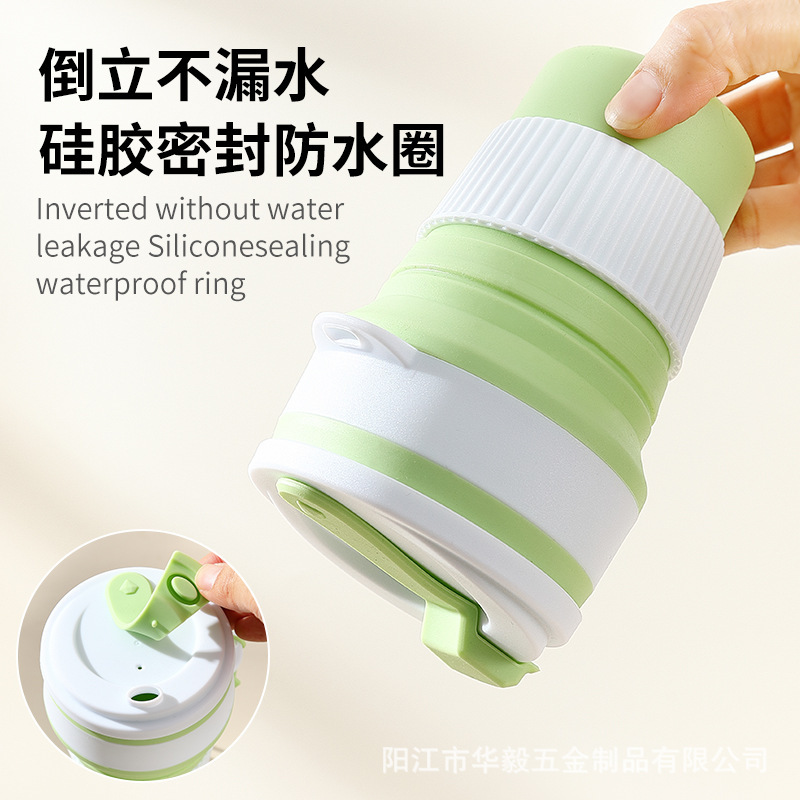 Viajes portátiles tazas de agua de silicona de grado alimenticio tazas plegables resistentes a altas temperaturas retráctiles tazas de agua plegables 350ML con tazas de agua cubiertas