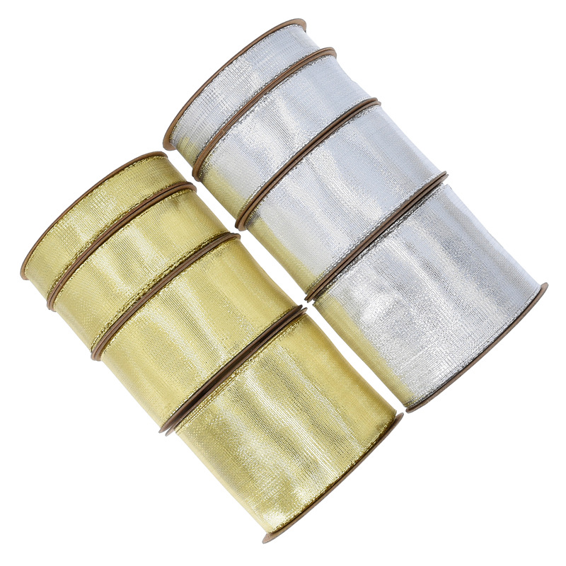 Nuevos productos transfronterizos, verde dorado y plateado brillante, cinta de seda, decoración de flores de celebración festiva, embalaje de regalo, cinturón de cebolla brillante, 10 yardas en stock