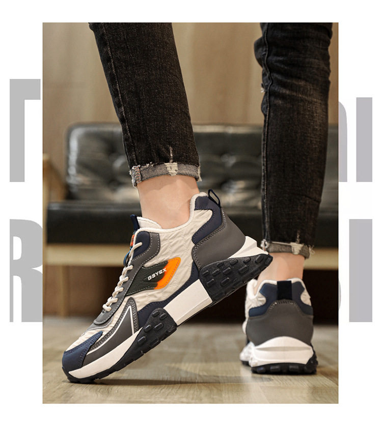 Giày nam kiểu sneaker cổ cao lót nhung dày dặn giữ ấm chống nước đế dày — Kaki, Milan, Xám đen chi tiết 16