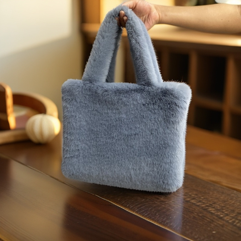 Women's Small Square Bag 2024 New Texturing All-match Plush Bag Korean-style Niche Tote Bag Portable Simple Bag