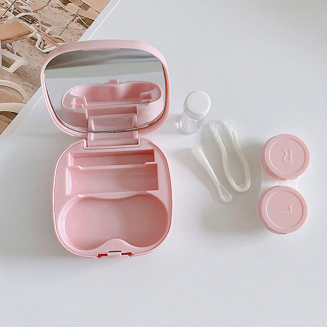 Contact Lens Case Simple Diy Square Box Portable Colored Contact Lenses Case Mate Double Box Glossy Storage Box Wholesale display picture 3