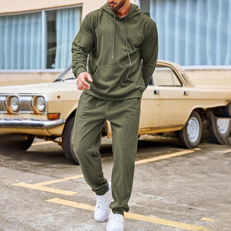 Men's Hoodie Set Sportswear Solid Colour Pullover Loose Fit_voghion.com