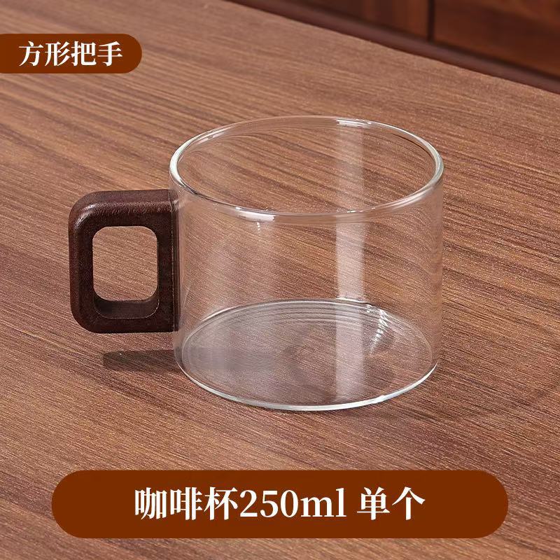 Taza de vidrio de alta temperatura de alto silicio de silicio, taza de alta calidad, taza de agua de alto valor, taza de café de madera de latte americana