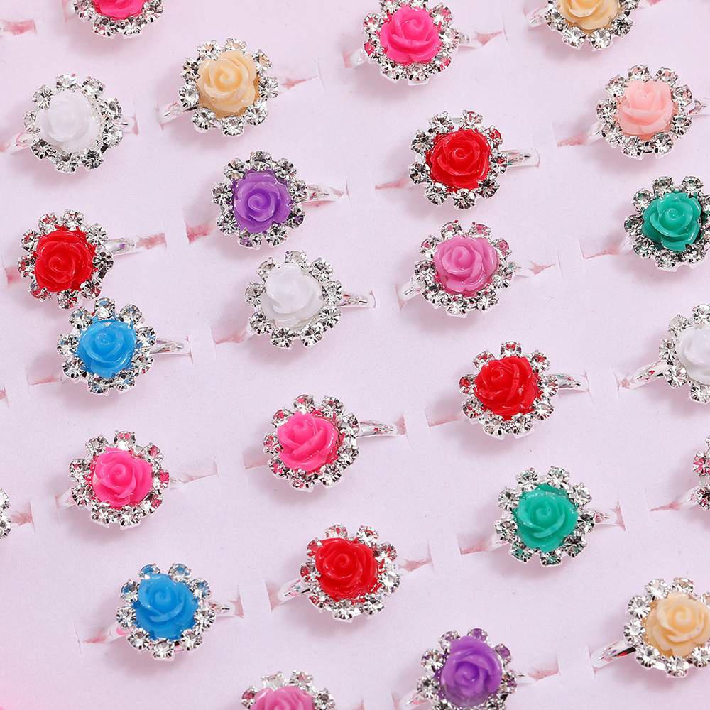 Metal Material Simple Style Flower Metal Inlay Rhinestones Girl'S Open Rings