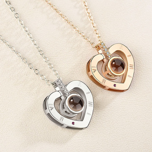 Cross-border hot projection necklace 100 languages I love you light luxury fashion high sense simple Joker clavicle chain