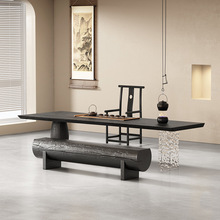 侘寂风碳化黑原木茶桌泡茶桌骏马黑白蜡木水波纹亚克力悬浮泡茶桌