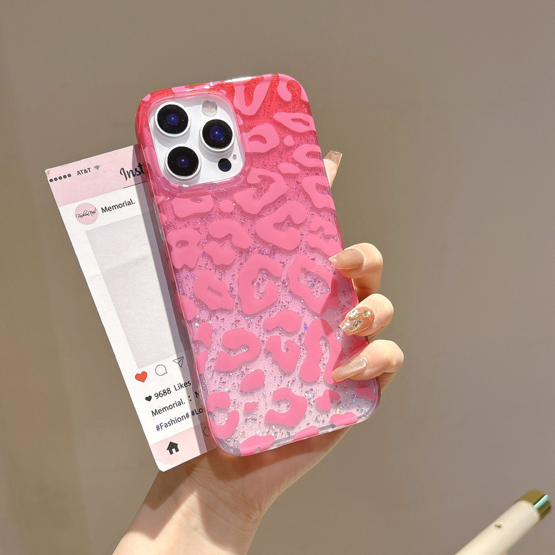 キラキラ輝くスパンコール、欧米風個性派ヒョウ柄、iPhone16Pro Max、Apple 17、14/15対応、二層構造のスマホケース|undefined