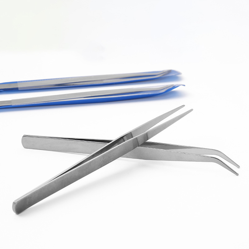 子聂不锈钢弯头鱼缸夹子加长不锈工具镊子大加厚超长镊子多用水草