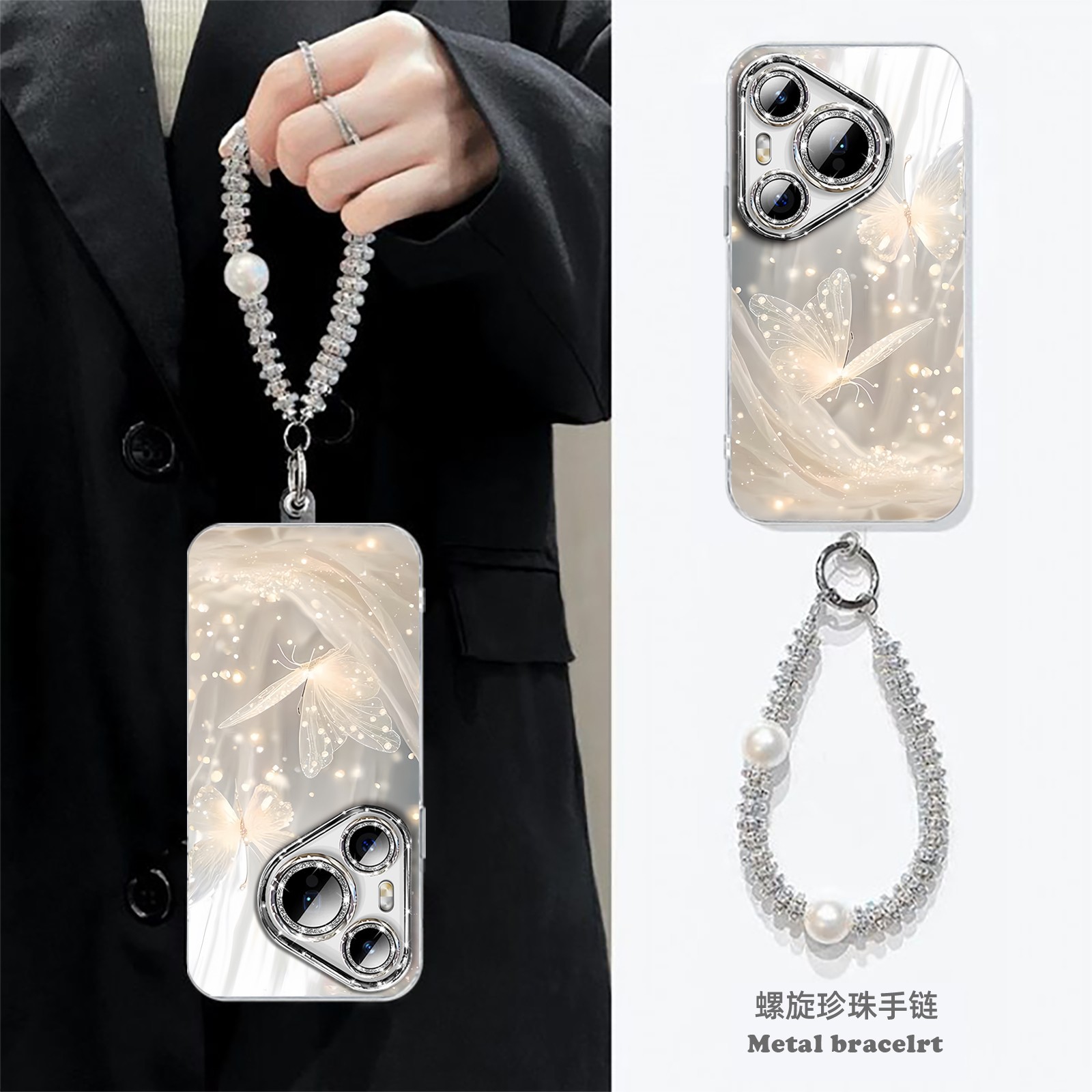 Mariposa elegante para opporeno13 funda para teléfono móvil de lujo ligero a5x avanzado a93s soporte de pulsera findx8s image 2