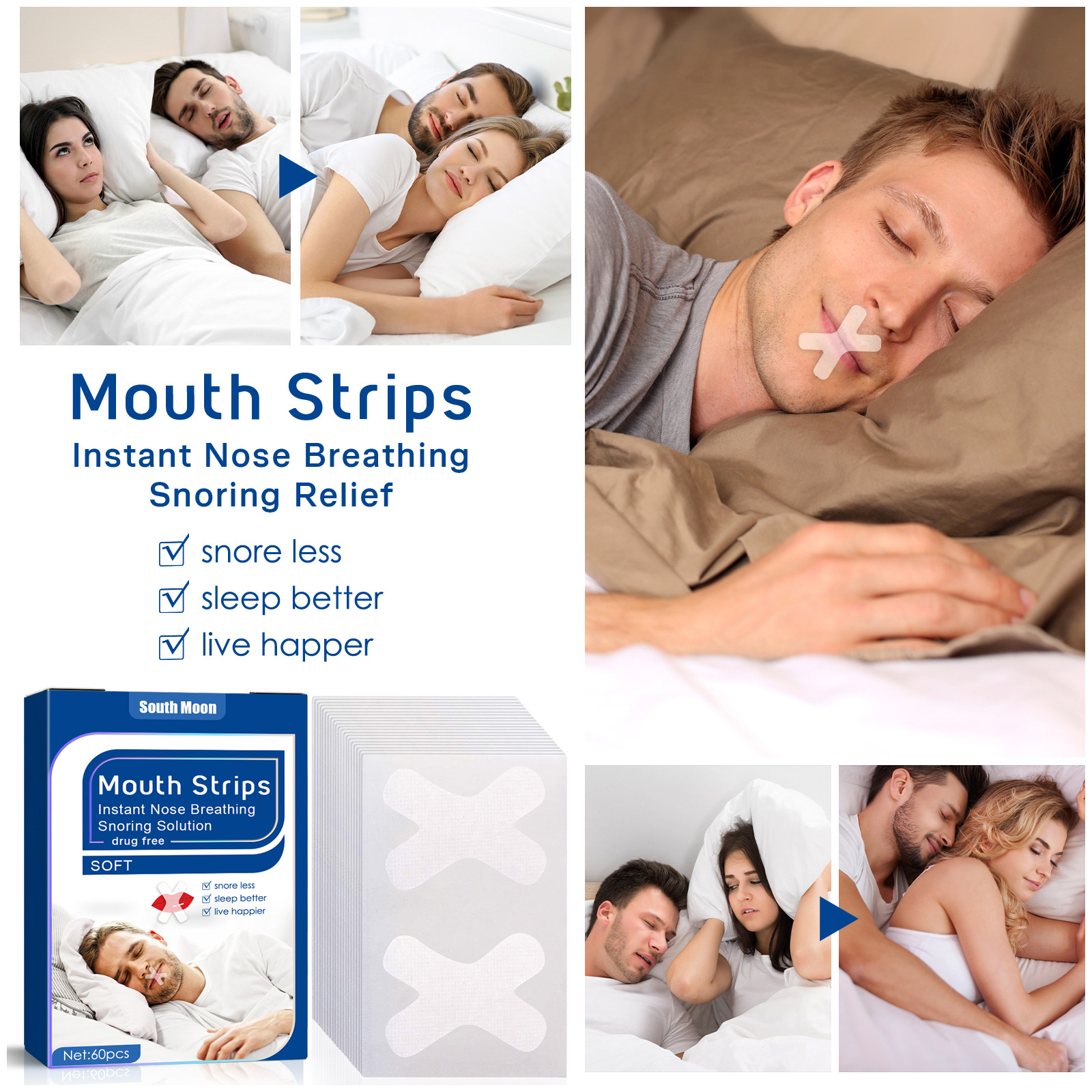 South Moon anti-snoring patch, closed mouth patch, anti-snoring patch for adults at night, anti-snoring breathing patch when sleeping with mouth open_voghion.com