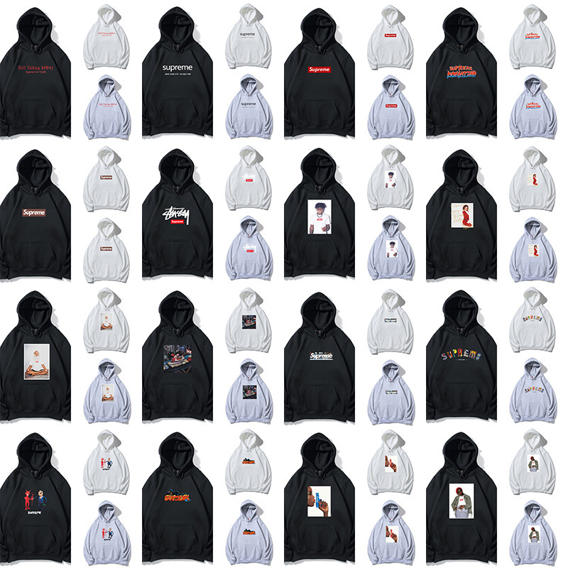 Cross-Border Trendy Brand Supreme Letter Printed Hooded Sweatshirt Jacket Cross Classic Box Terry Hoodie for Men and Women