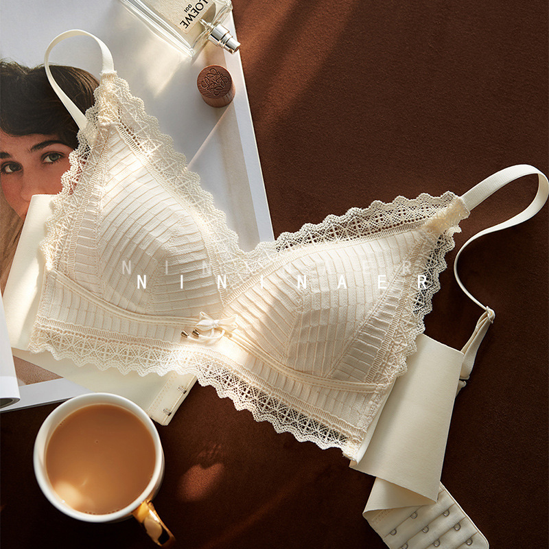 [Limited-time Special Offer] French Triangle Cup Lace Underwear Women's No Steel Ring Small Chest Gathering Not Empty Cup Bra