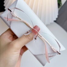 钻石切边无框眼镜近视女网上配镜可配有度数防蓝光无边框超轻镜框