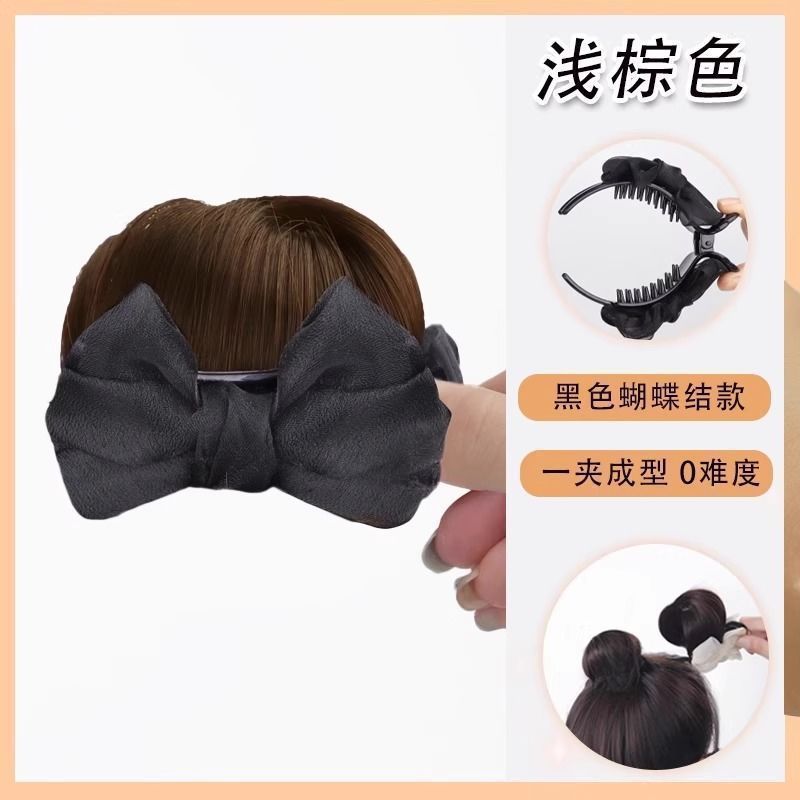 假发女抓夹丸子头新款蝴蝶结盘发神器增发量蓬松高颅顶花苞头发饰|undefined