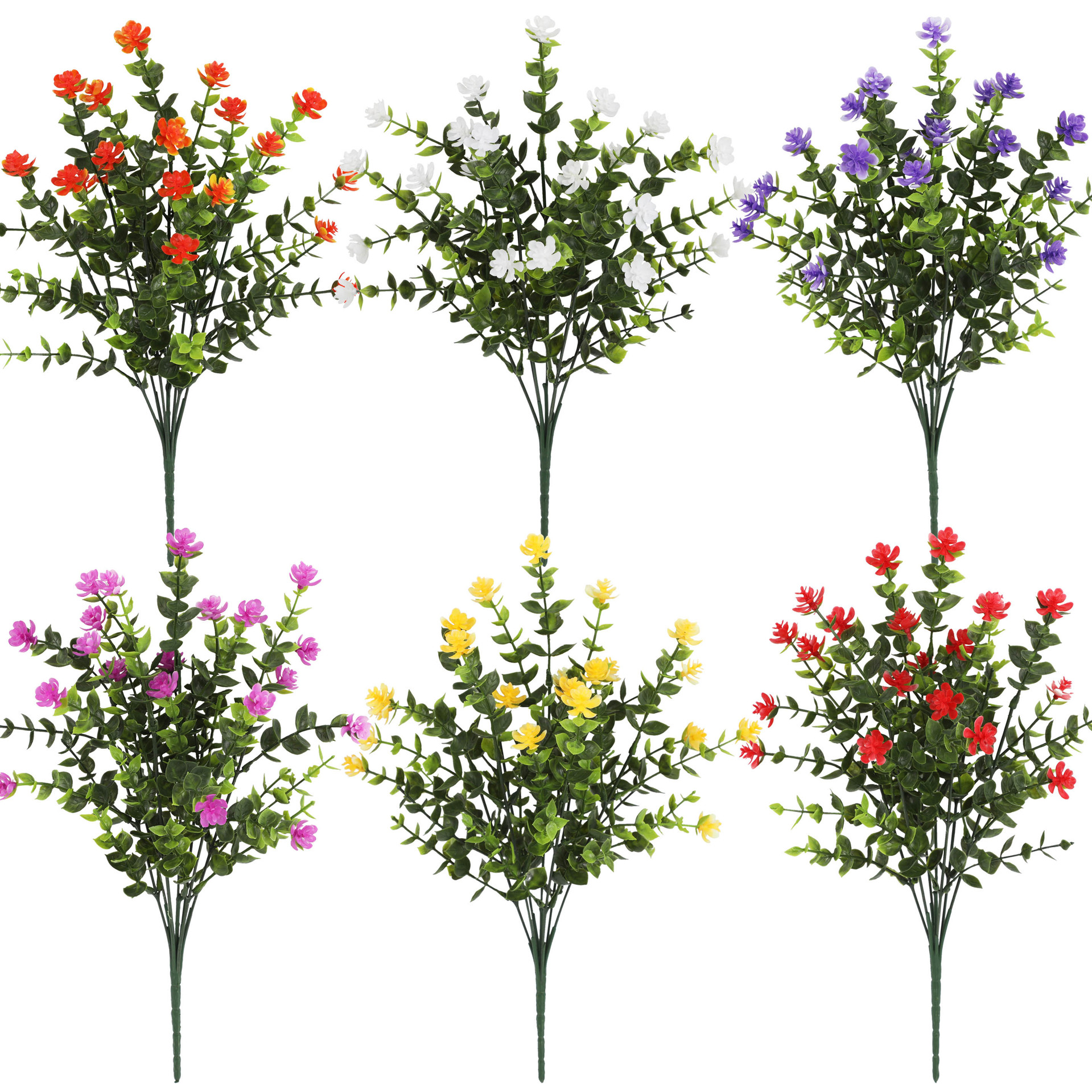 Flores artificiales de imitación, horquilla 7, eucalipto/camelia, decoración