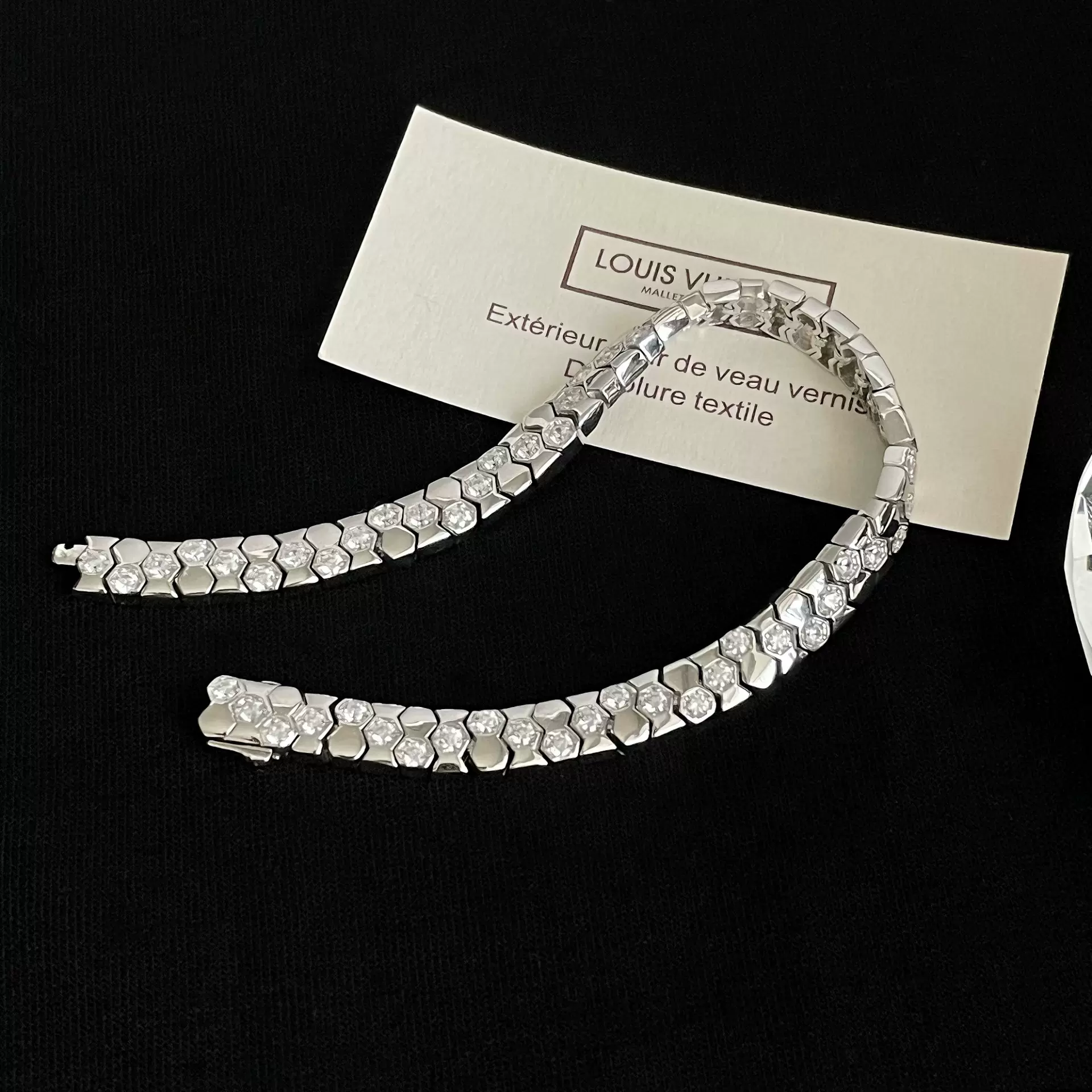 S925纯银蜂巢蛇骨手链宽版光面半钻轻奢设计感可活动欧阳娜娜同款