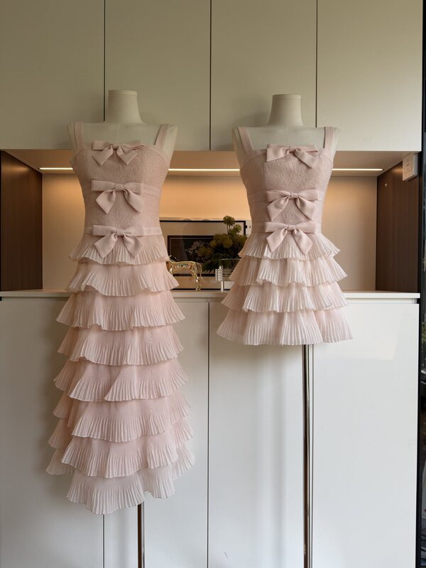 Si Mai Alice Long/Short Lace Mesh Bow Pleated Lace Sweet and Elegant Dress 2026 Summer New