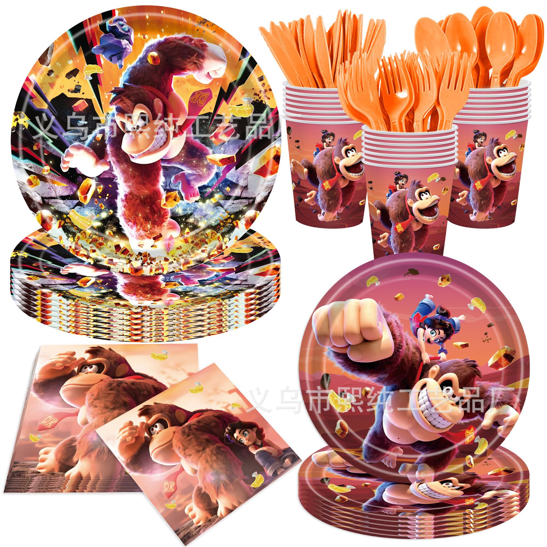 跨境蕉力全开咚奇刚游戏主题儿童生日派对用品套装纸盘纸巾聚会餐