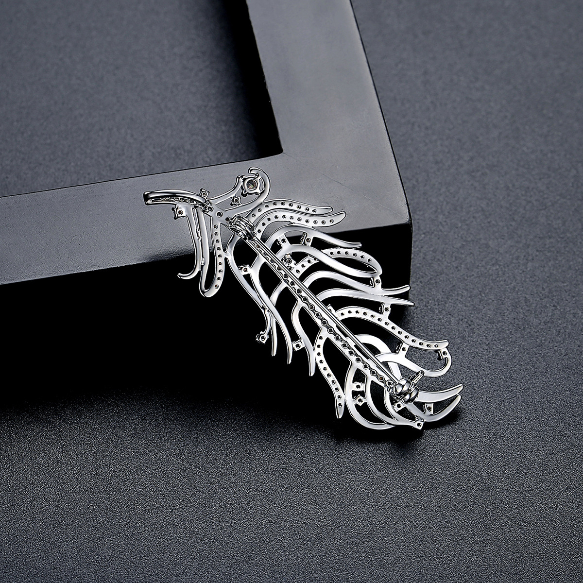 Modische Feder Brosche Mit Buntem Zirkonia Für Damen_voghion.com