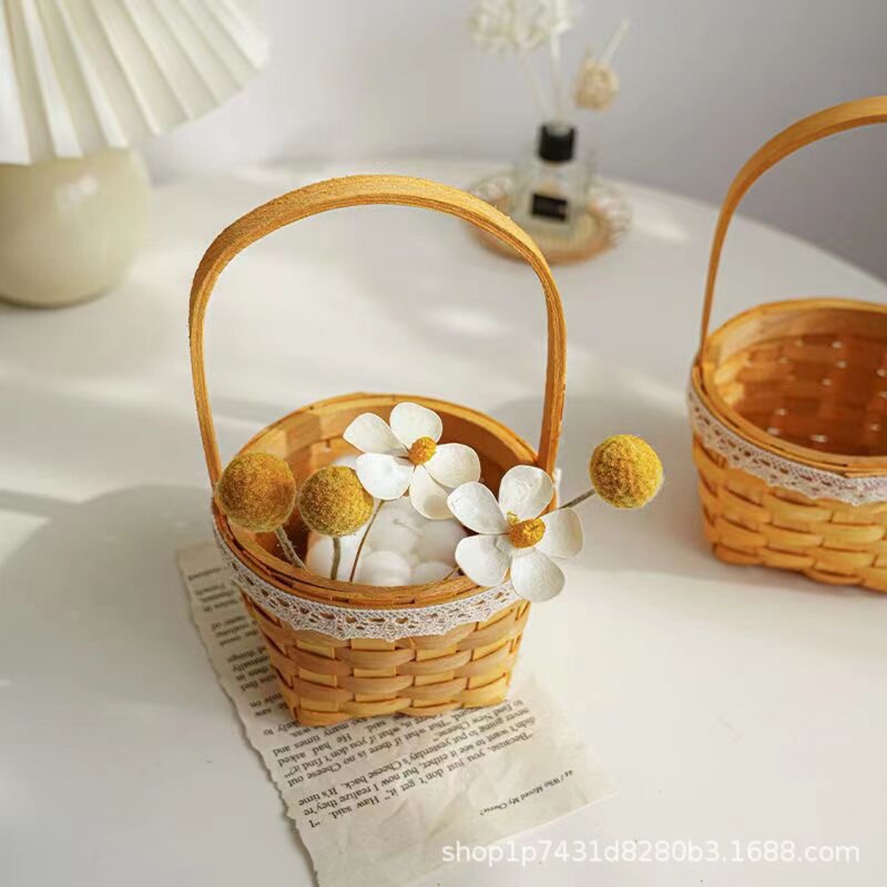 Hot-Selling Flower Girl Basket Mini Lace-Edged Plant Picnic Decoration Storage Basket Photo Prop Woven Hand Basket
